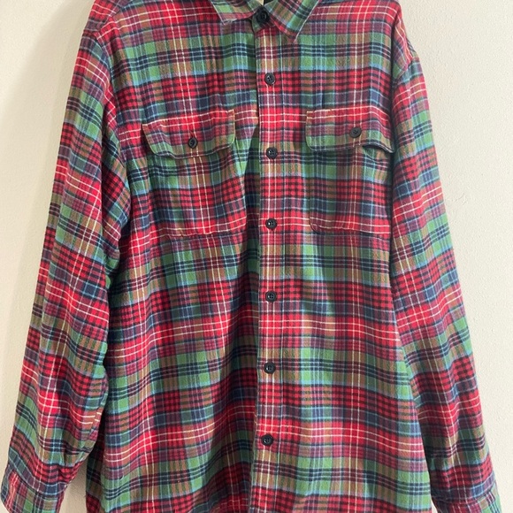 LL Bean Mens Flannel Plaid Fleece Lined Shirt Shacket Size XL Regular Red Green - Picture 2 of 10
